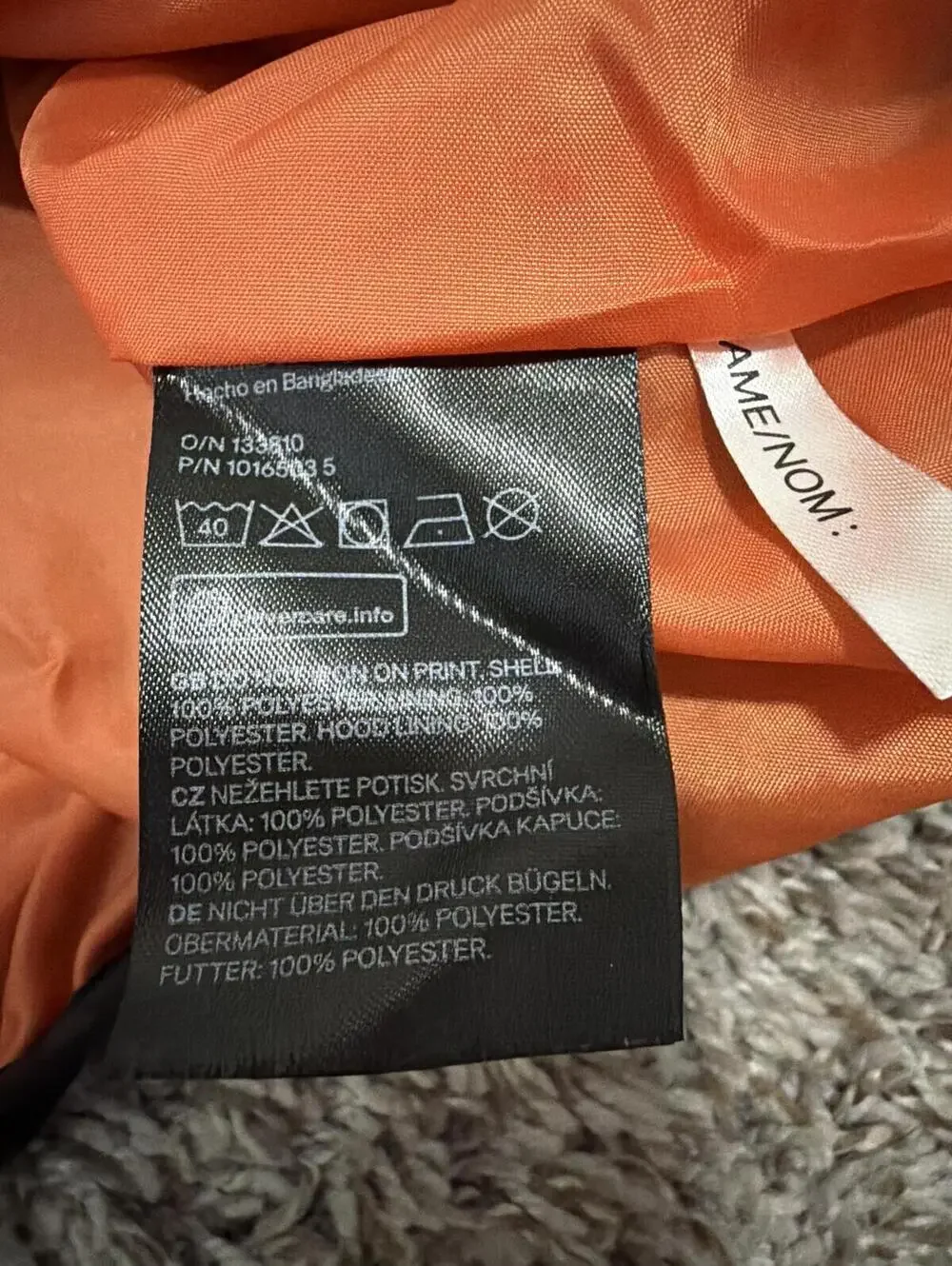 H&M Boys Orange Black Hooded Jacket Size 20